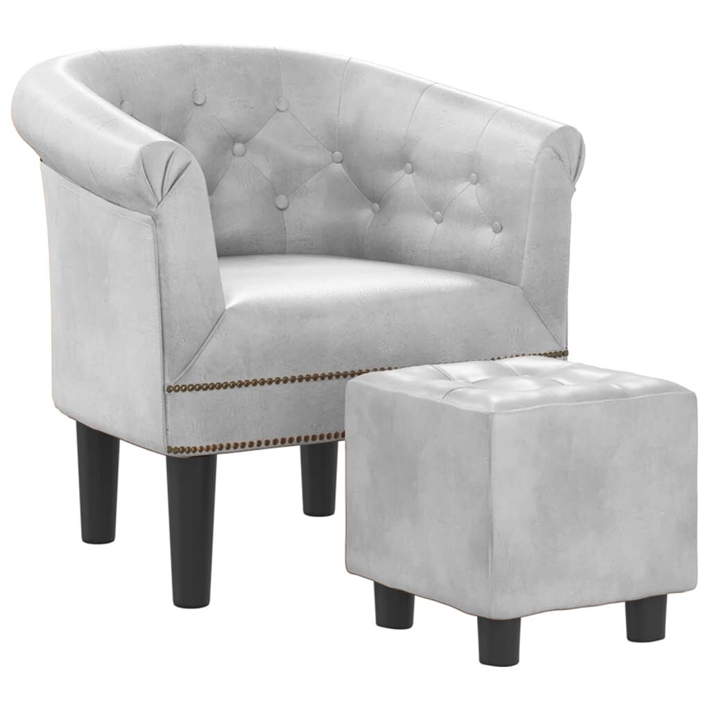 vidaXL Tub Chair with Footstool Silver Faux Leather