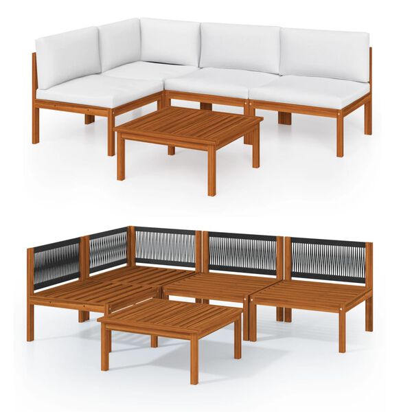 vidaXL 5 Piece Garden Lounge Set with Cushions Cream Solid Acacia Wood