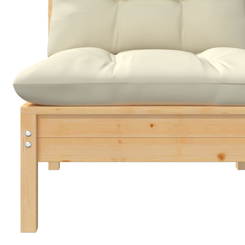 vidaXL Garden Middle Sofa with Cream Cushions Solid Pinewood