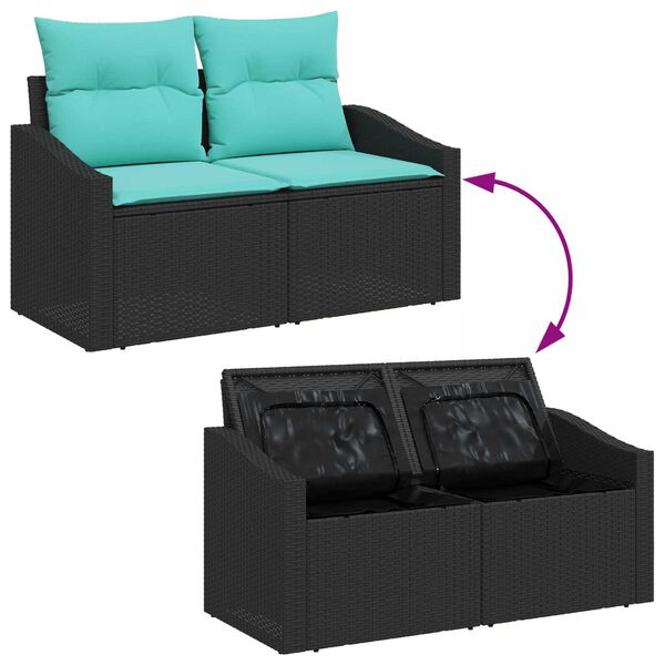 vidaXL 5 Piece Garden Sofa Set with Cushions Black Poly Rattan Acacia