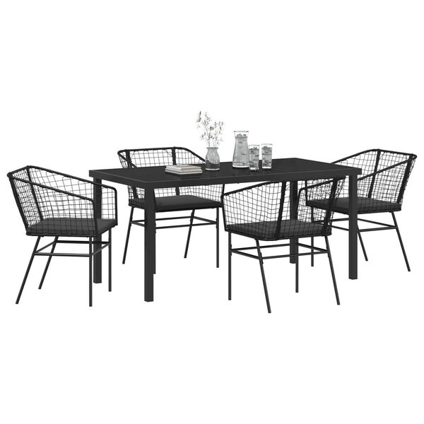 vidaXL Garden Dining Set 5 pcs Black Poly Rattan
