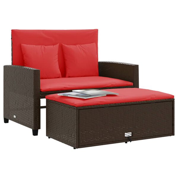 vidaXL Garden Sofa with Cushions 2-Seater Brown Poly Rattan