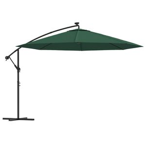 vidaXL Cantilever Garden Parasol with LED Lights and Metal Pole 350 cm Green
