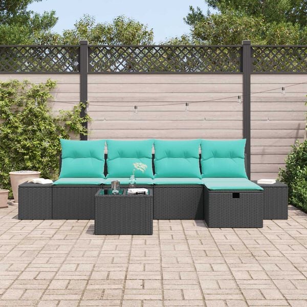 vidaXL 6 Piece Garden Sofa Set with Cushions Black Poly Rattan