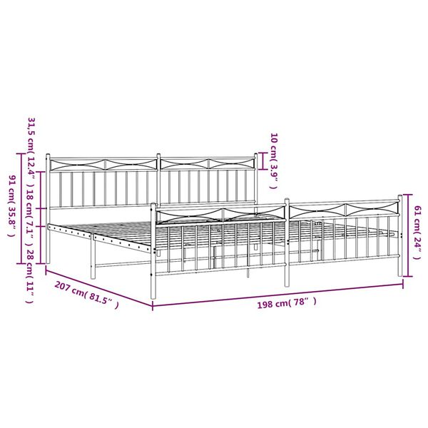 vidaXL Metal Bed Frame without Mattress with Footboard Black 193x203cm