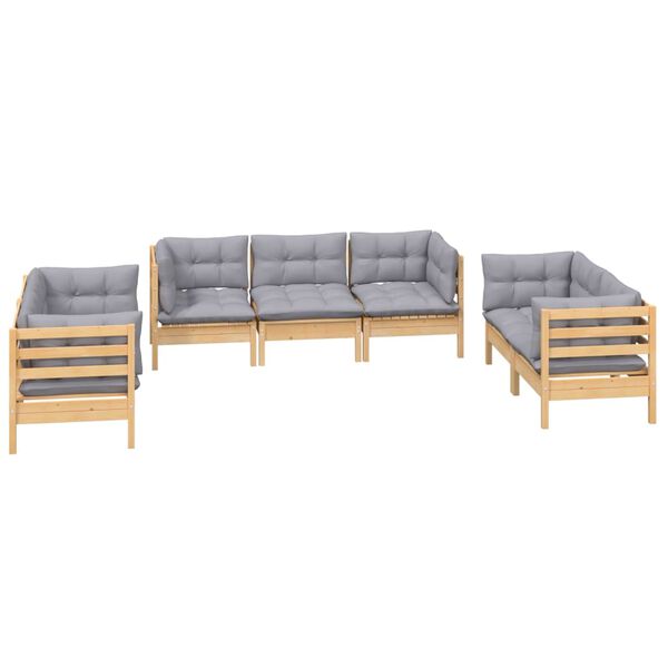 vidaXL 7 Piece Garden Lounge Set with Grey Cushions Solid Pinewood