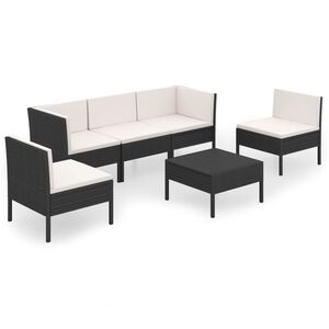 vidaXL 6 Piece Garden Lounge Set with Cushions Poly Rattan Black&nbsp;