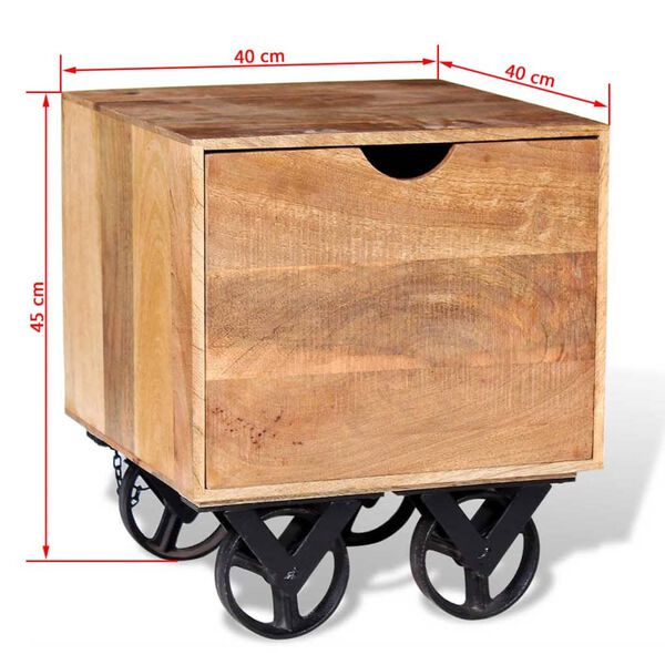 vidaXL Side Table with Drawer Wheels Mango Wood 40x40x45 cm