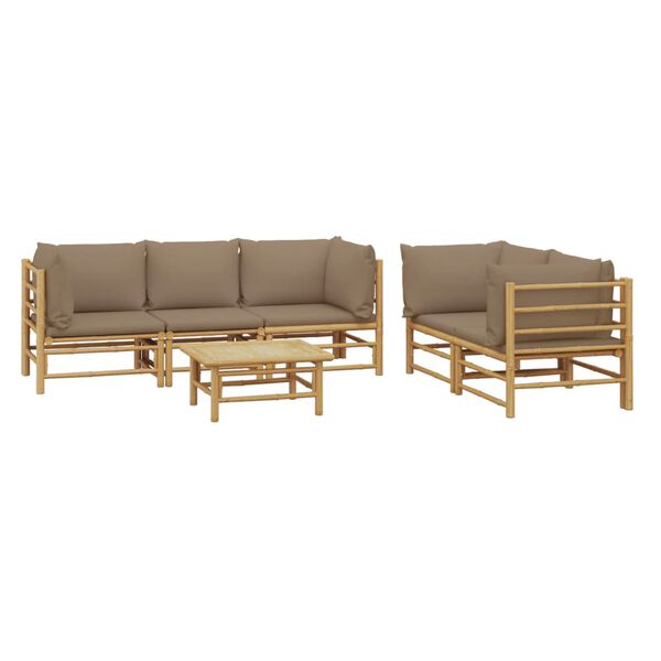 vidaXL 6 Piece Garden Lounge Set with Taupe Cushions Bamboo