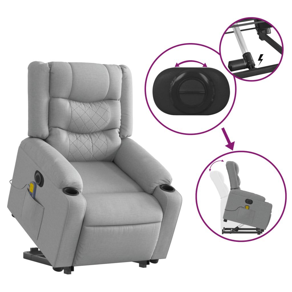 vidaXL Electric Stand up Massage Recliner Chair Light Grey Fabric