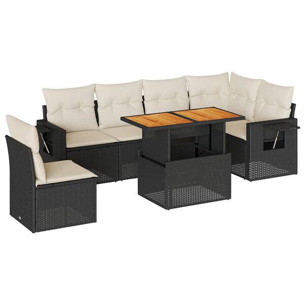 vidaXL 7 Piece Garden Sofa Set with Cushions Black Poly Rattan