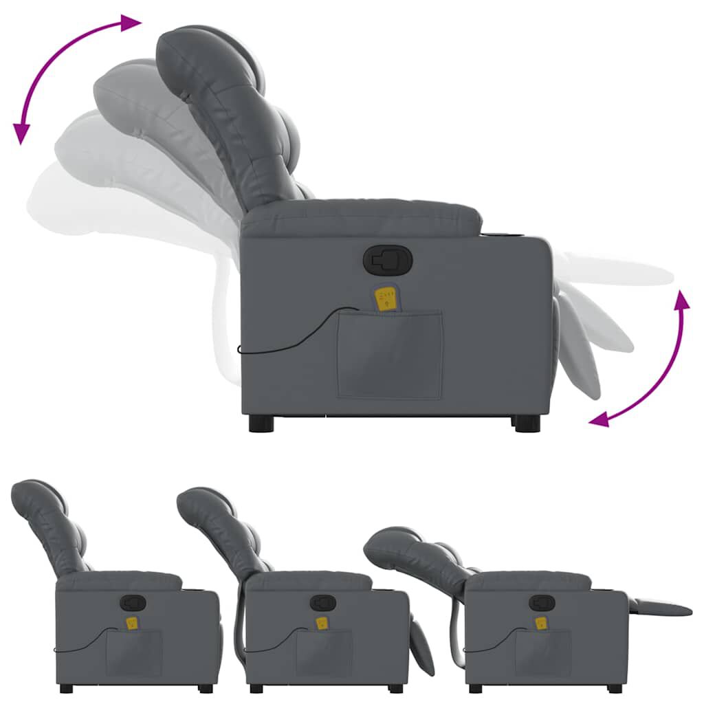 vidaXL Stand up Massage Recliner Chair Grey Faux Leather