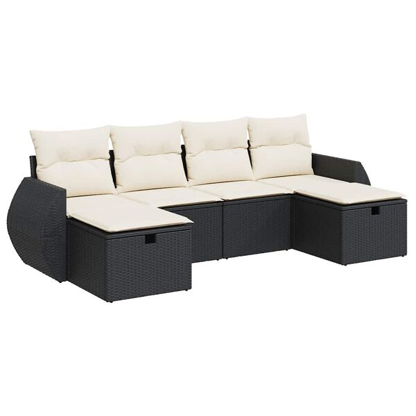 vidaXL 6 Piece Garden Sofa Set with Cushions Black Poly Rattan