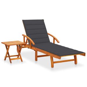 vidaXL Garden Sun Lounger with Table and Cushion Solid Wood Acacia
