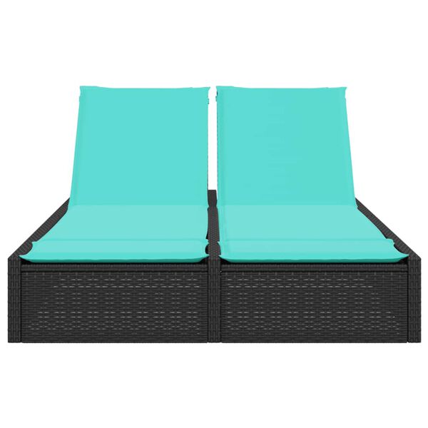 vidaXL Double Sun Lounger with Cushions Black Poly Rattan