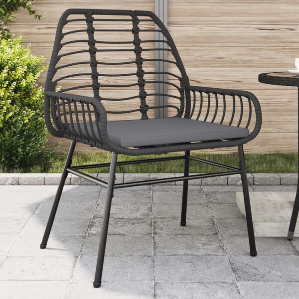 vidaXL Garden Chairs 2 pcs with Cushions Black Poly Rattan