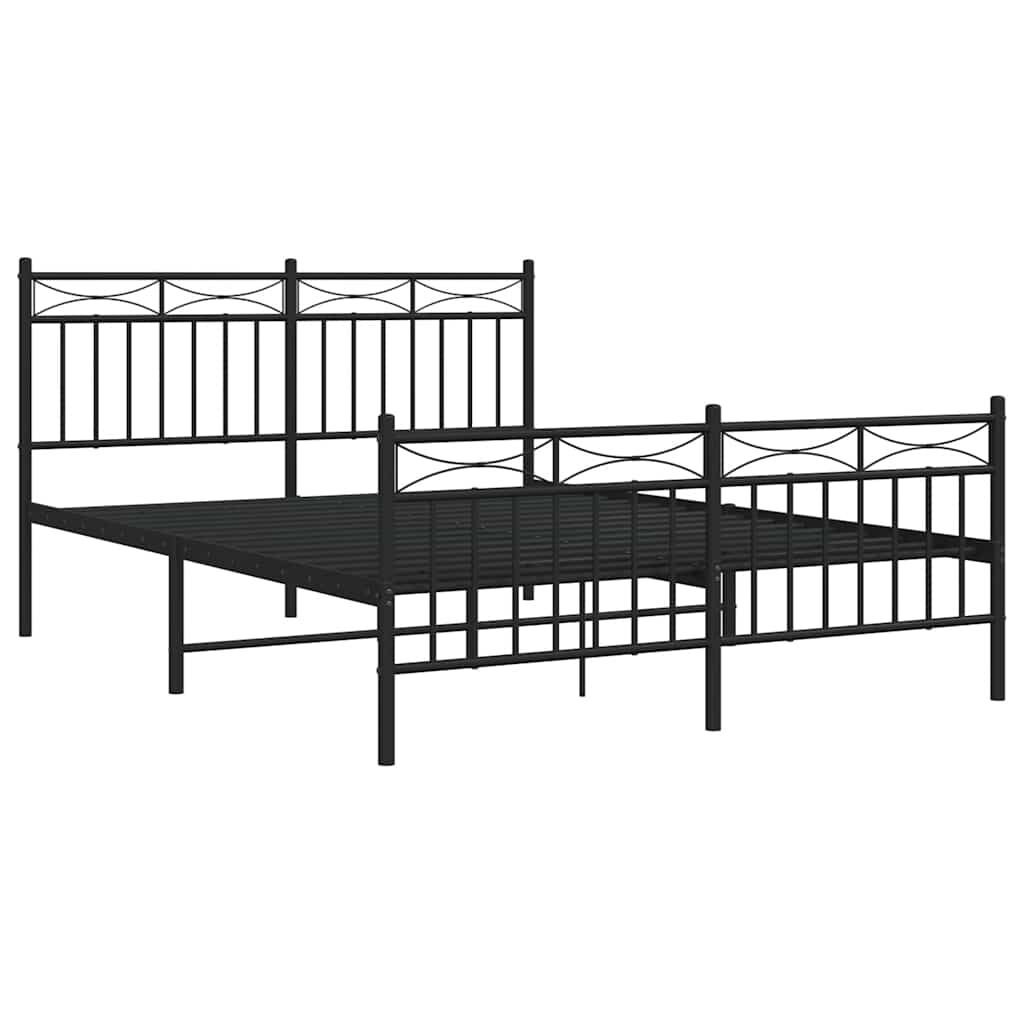 vidaXL Metal Bed Frame without Mattress with Footboard Black 135x190cm
