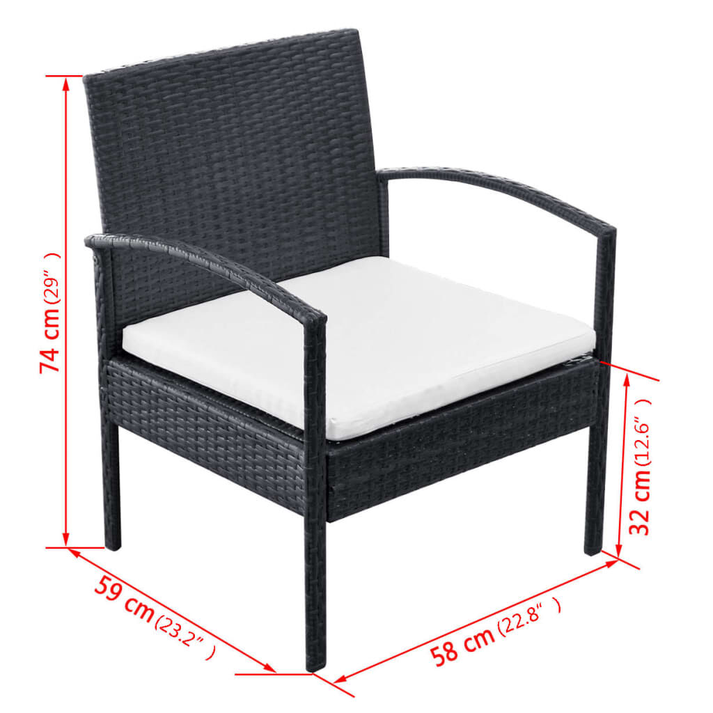 vidaXL 4 Piece Garden Lounge Set with Cushions Poly Rattan Black