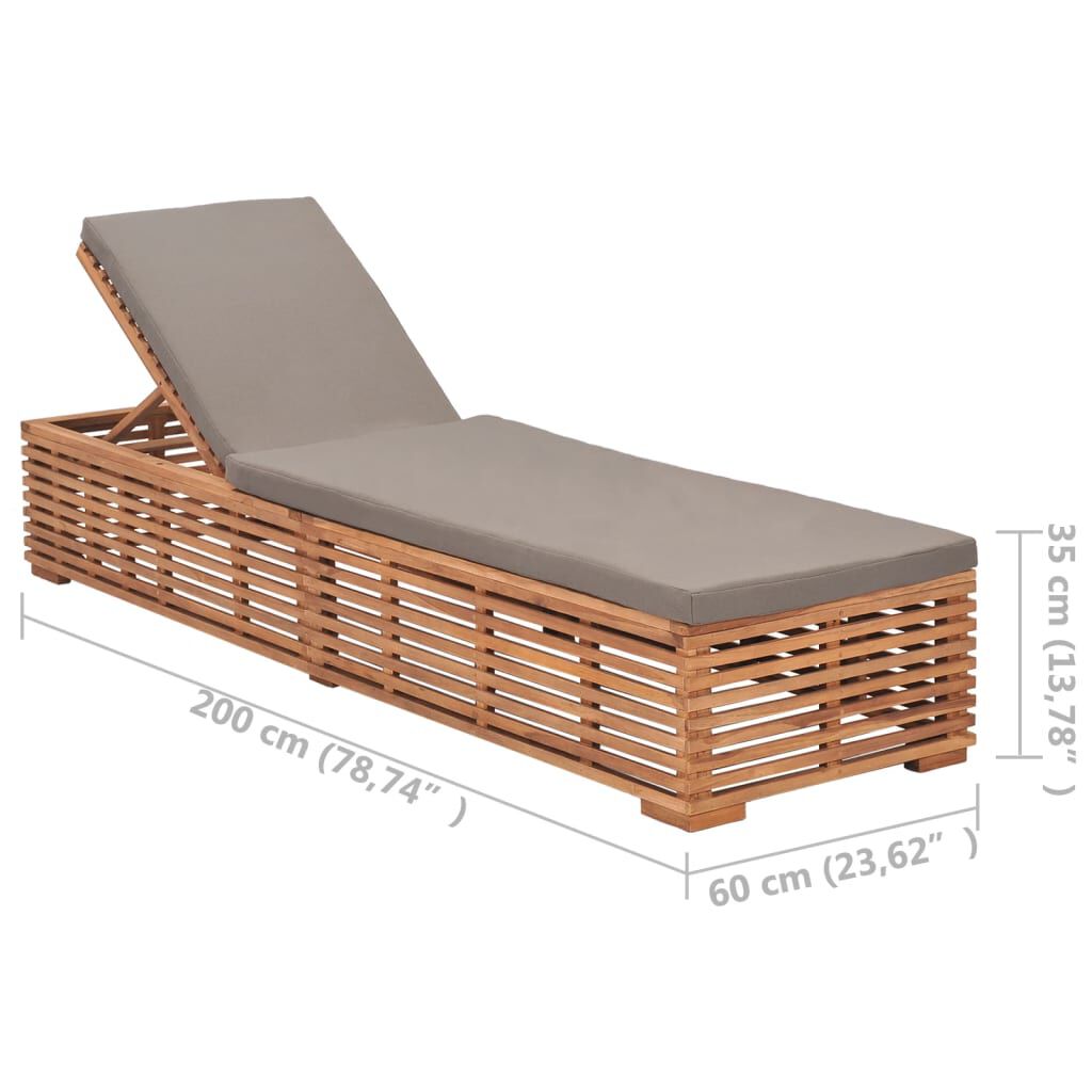 vidaXL Sun Lounger with Dark Grey Cushion Solid Teak Wood