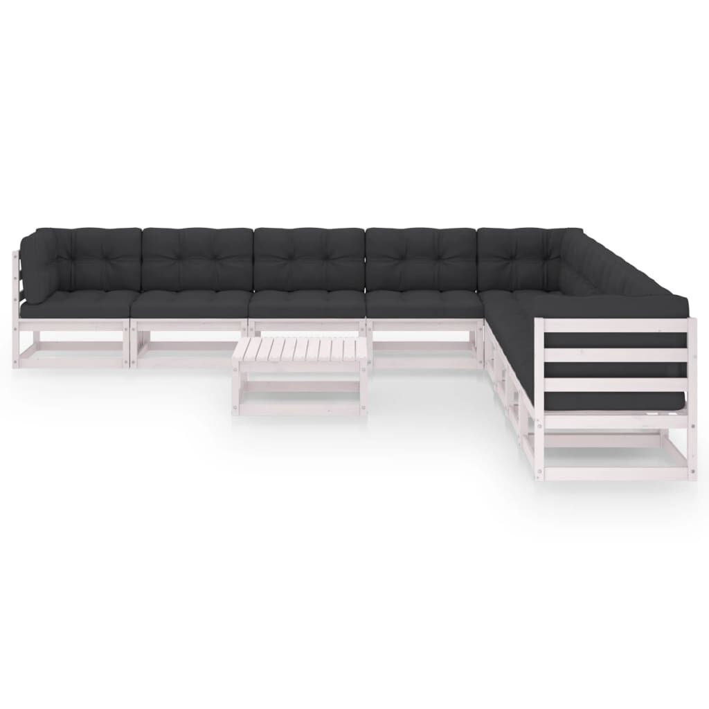 vidaXL 10 Piece Garden Lounge Set with Cushions White Solid Pinewood