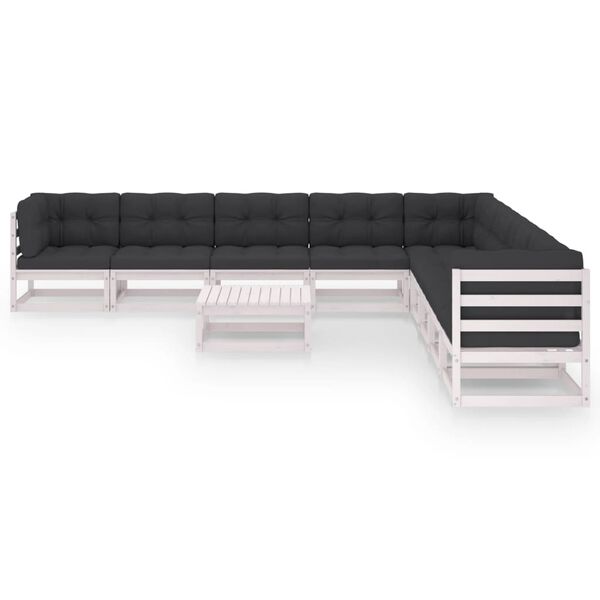 vidaXL 10 Piece Garden Lounge Set with Cushions White Solid Pinewood