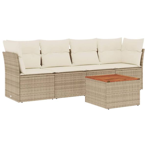 vidaXL 5 Piece Garden Sofa Set with Cushions Beige Poly Rattan