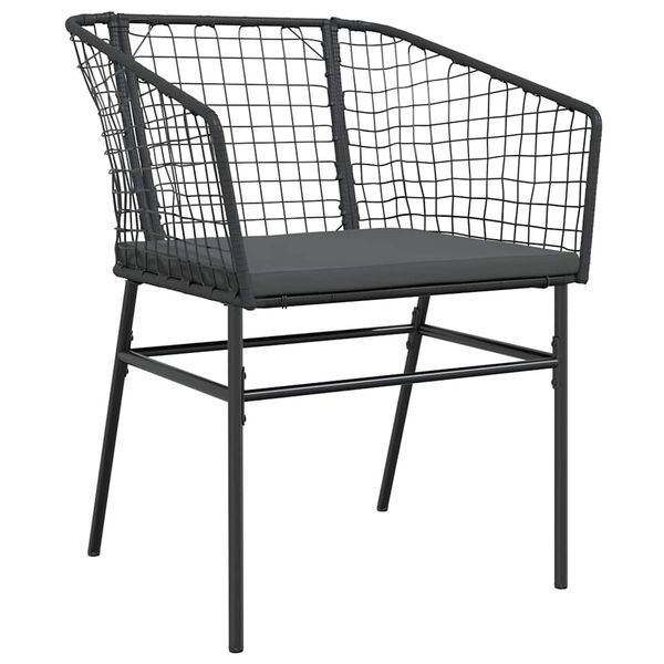 vidaXL 3 Piece Garden Dining Set with Cushions Black Poly Rattan Glass