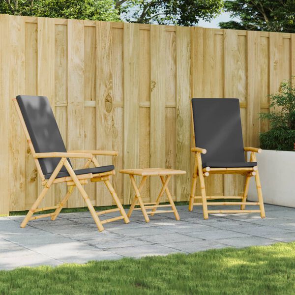 vidaXL Folding Garden Reclining Chairs 2 pcs with Cushions Bamboo