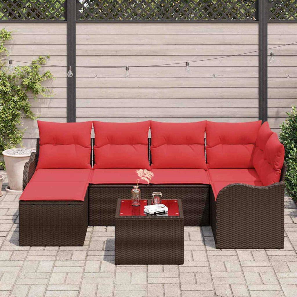 vidaXL Garden Sofa Set with Cushion 7 pcs Brown Poly rattan