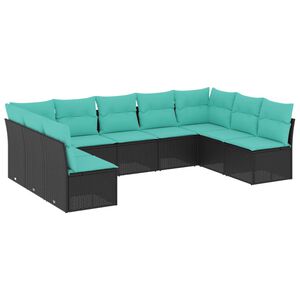 vidaXL 9 Piece Garden Sofa Set with Cushions Black Poly Rattan