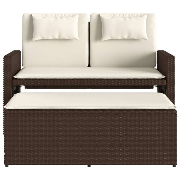 vidaXL Reclining Garden Bench with Cushions Brown Poly Rattan