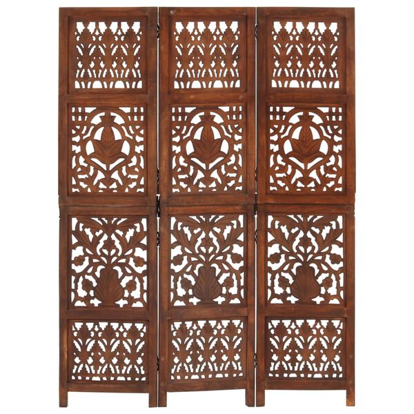 vidaXL Hand Carved 3-Panel Room Divider Brown 120x165 cm Solid Mango Wood