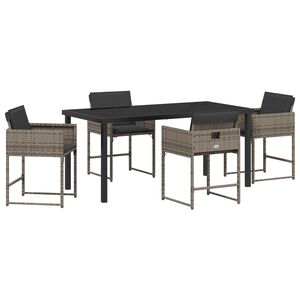 vidaXL Garden Dining Set with Cushion 5 pcs Grey Poly Rattan