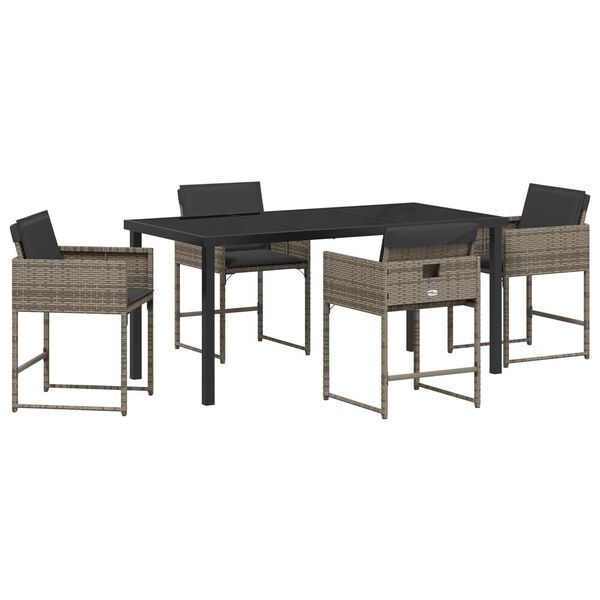 vidaXL Garden Dining Set with Cushion 5 pcs Grey Poly Rattan