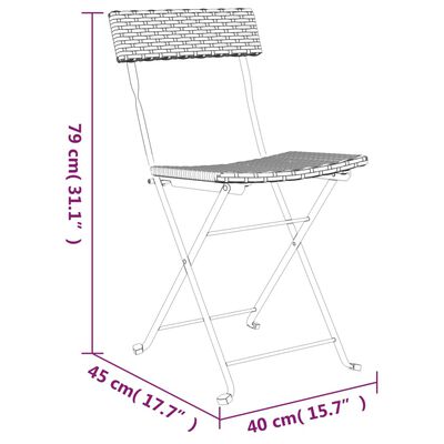 vidaXL Folding Bistro Chairs 2 pcs Black Poly Rattan and Steel