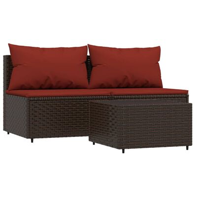 vidaXL 3 Piece Garden Lounge Set with Cushions Brown Poly Rattan