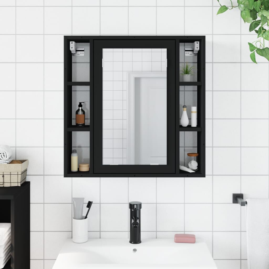 vidaXL Bathroom Mirror Cabinet Black 60x16x60 cm Engineered Wood