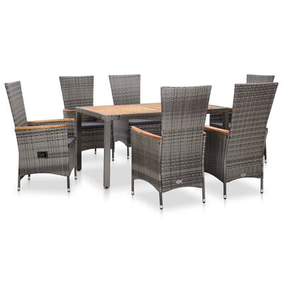 vidaXL 7 Piece Outdoor Dining Set with Cushions Poly Rattan Grey