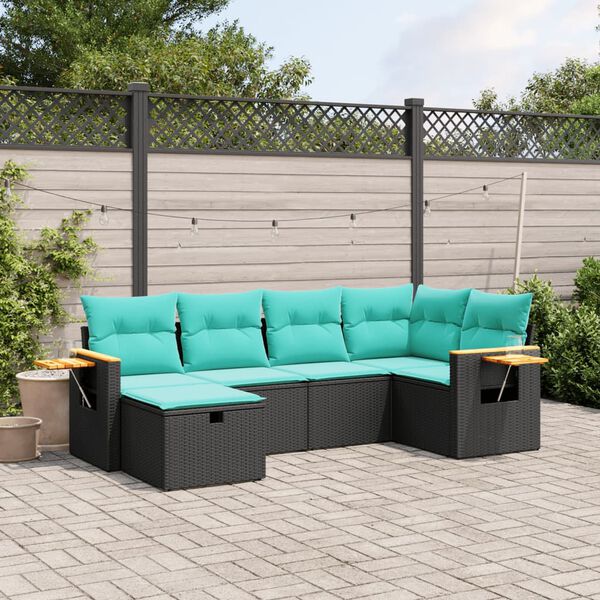 vidaXL 7 Piece Garden Sofa Set with Cushions Black Poly Rattan