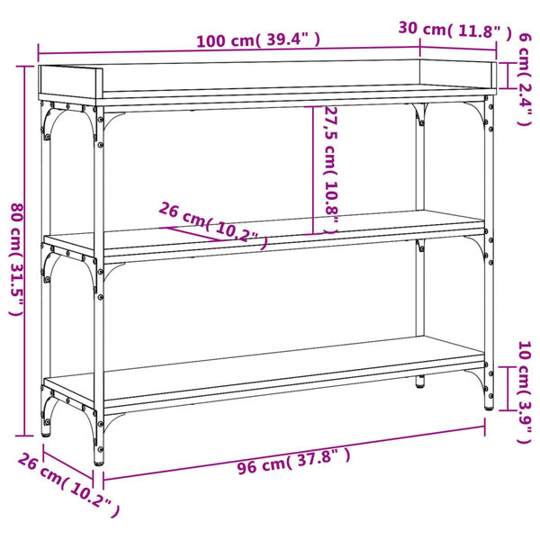 vidaXL Console Table with Shelves Black 100x30x80 cm