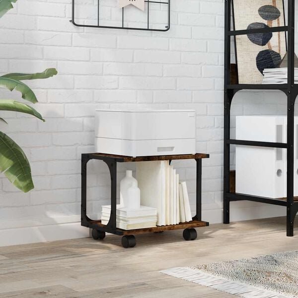 vidaXL Printer Stand 2-Tier Smoked Oak 41x28x33.5 cm Engineered Wood