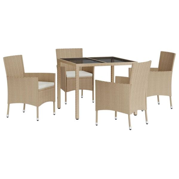 vidaXL 5 Piece Garden Dining Set with Cushions Beige Poly Rattan