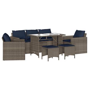 vidaXL 6 Piece Garden Sofa Set with Cushions Grey Poly Rattan