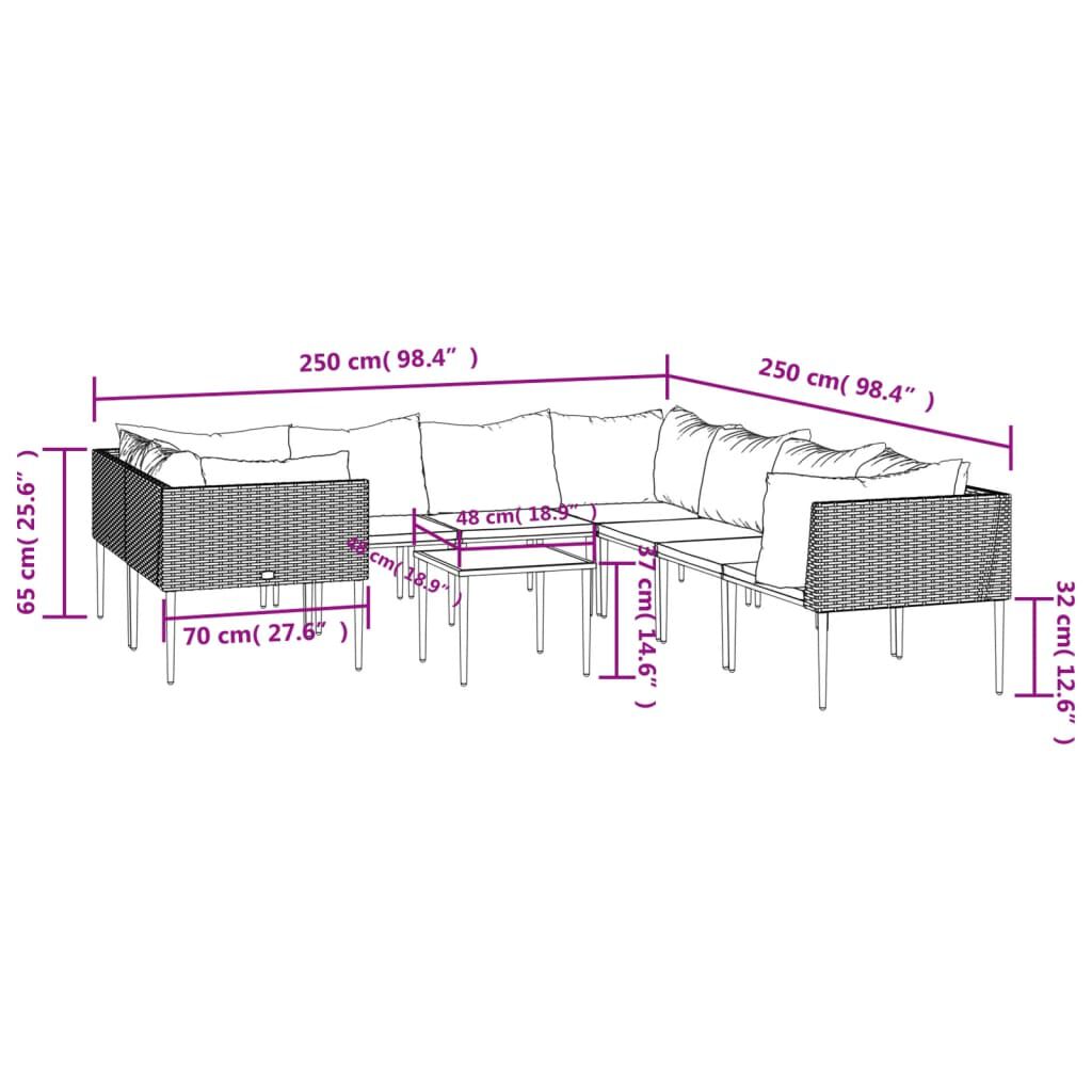 vidaXL 9 Piece Garden Lounge Set with Cushions Grey Poly Rattan