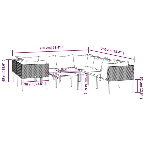 vidaXL 9 Piece Garden Lounge Set with Cushions Grey Poly Rattan