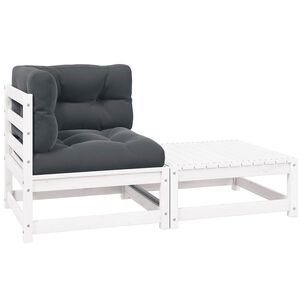 vidaXL 2 Piece Garden Lounge Set with Cushions White Solid Pinewood