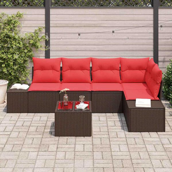 vidaXL Garden Sofa Set with Cushion 6 pcs Brown Poly rattan