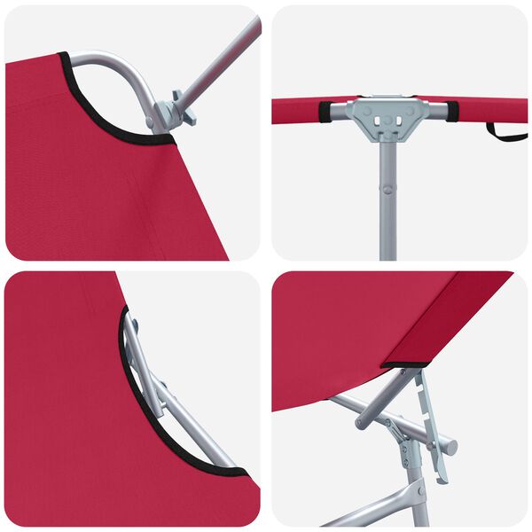 vidaXL Folding Sun Lounger with Canopy Steel and Fabric Red