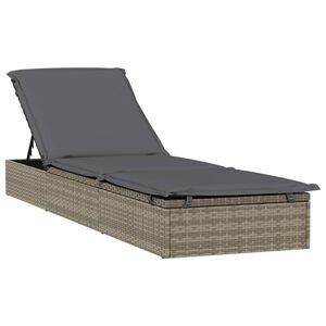 vidaXL Sunbed with Cushion Grey 201x55x62 cm Poly Rattan