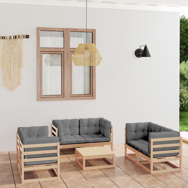 vidaXL 7 Piece Garden Lounge Set with Cushions Solid Pinewood